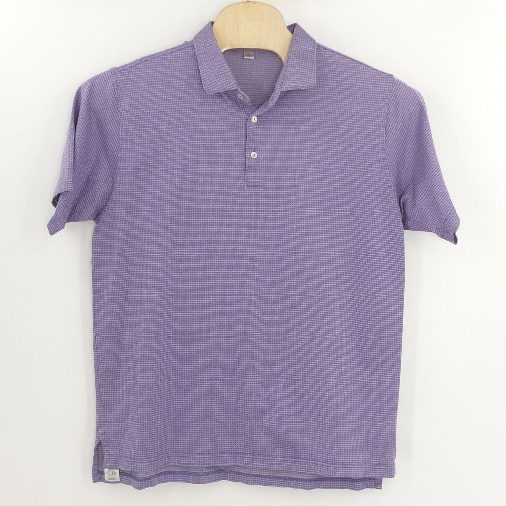 Peter Millar Golf Polo Shirt Purple‎ Check Cotton No Embroidery Men's XL